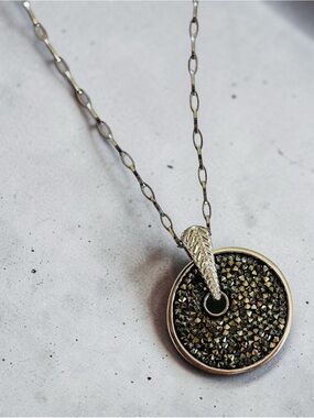 Gold & Silver  Pavé Disc Pendant Necklace 24” silver chain - Women Jewelry